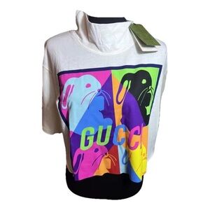 New!! Gucci Colorful Cropped Bunny Pop Art T-Shirt -XS